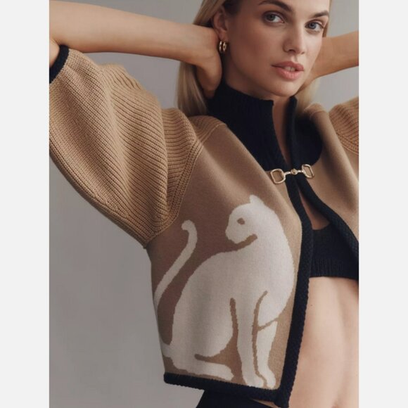 Anthropologie Maeve Knit Cat Cardigan Sweater Cape Kitty Cats Shrug XL NWT - Picture 5 of 7